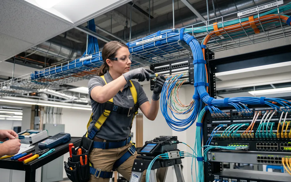 Structured cabling and overhead cable tray installation