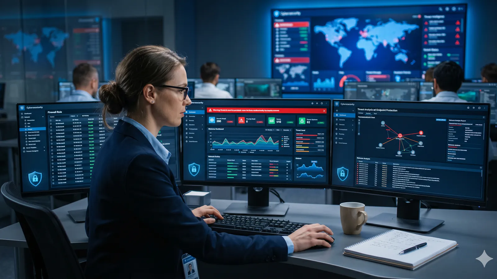 Chrome Tech cybersecurity analyst monitoring infrastructure protection dashboard
